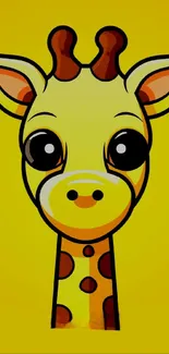 Cute cartoon giraffe on a yellow background.