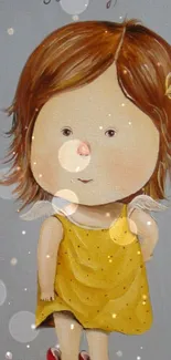 Cartoon girl in yellow dress with sparkles.