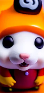 Adorable cartoon hamster with orange outfit.