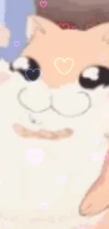 Cartoon hamster with pastel hearts mobile wallpaper.