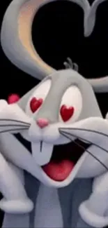 Cartoon character with heart-shaped eyes and a joyful expression.