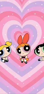 Powerpuff Girls wallpaper with heart pattern