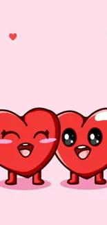 Adorable cartoon hearts on pink background.