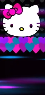 Cute cartoon character with colorful hearts on a black background.