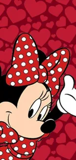 Cartoon character with polka dots and heart background on mobile wallpaper.