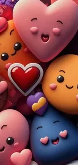 Colorful cartoon hearts wallpaper for mobile.