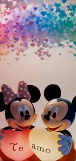 Cute cartoon characters holding heart signs.