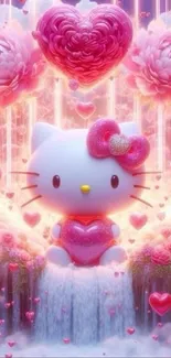 Hello Kitty with pink hearts and flowers wallpaper.