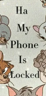 Cartoon characters on locked phone wallpaper.