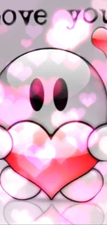 Cute cartoon character with a heart and pink glowing lights.