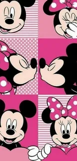 Charming cartoon wallpaper with hearts and pink tones.