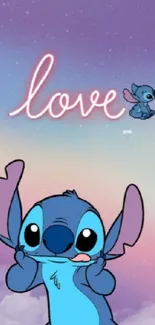 Cute blue cartoon character art with love in pastel background.