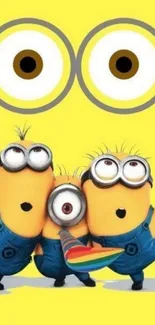 Bright and cheerful Minions wallpaper with yellow background.