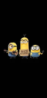 Cute cartoon minions on black background mobile wallpaper.