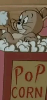 Cartoon mouse relaxing in a popcorn box.