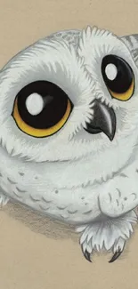 Cute cartoon owl with big eyes on a beige background.