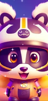 Cute cartoon panda in a colorful helmet on vibrant background.