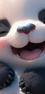 A cartoon panda laughing with closed eyes, displaying joy and cuteness.