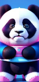 Cute cartoon panda with blue background.