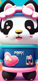 A cute cartoon panda in a colorful phone wallpaper.