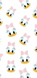 Cute cartoon character wallpaper with pink bows and bright accents.