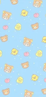 Cute cartoon animals on a light blue background, perfect for wallpapers.