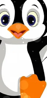 Cute cartoon penguin mobile wallpaper with vibrant colors.