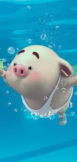 Cute cartoon pig swimming underwater.