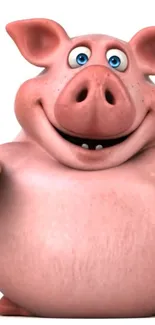 Adorable cartoon pig holding a pizza with a big smile.