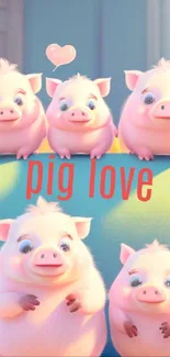 Adorable cartoon pigs in pastel theme with a heart above them.