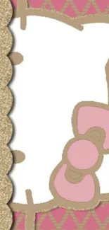 Cute pink cartoon wallpaper with gold accents and bow design.