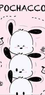 Cute Pochacco cartoon wallpaper on pink background.