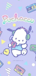 Cute Pochacco cartoon with colorful background.