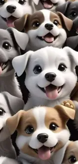 A group of cute cartoon puppies with happy expressions.