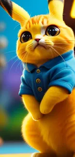 Adorable yellow rabbit with blue shirt in cartoon style.