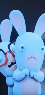 Two funny cartoon rabbits with expressive faces.