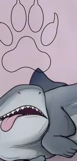 Cute cartoon shark on a pink background.