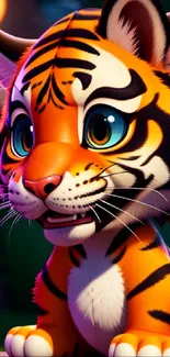 Cute cartoon tiger cub with vibrant orange stripes.