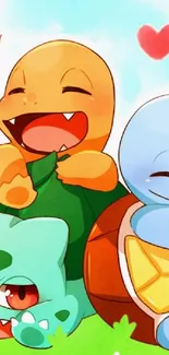 Cute cartoon creatures with bright smiles