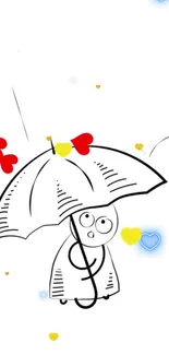 Cartoon umbrella with heart patterns on a white background.