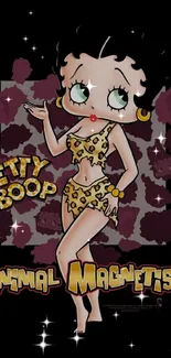 Betty Boop in safari-themed phone wallpaper.