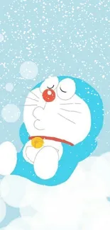 Snowy blue cartoon character in winter scene