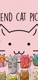 Cute cats illustration on pink background wallpaper.