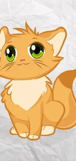 Cute orange cartoon cat on paper background.