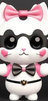 Cute cartoon cat with pink bow and big eyes on a mobile wallpaper.