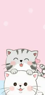 Adorable cartoon cats with a pastel pink background, perfect for mobile wallpaper.