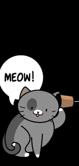 Cute cartoon cat with black background.