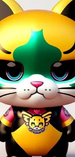 Cute cartoon cat character in vibrant colors on mobile wallpaper.