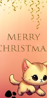 Cute Christmas wallpaper featuring a cat with golden background.