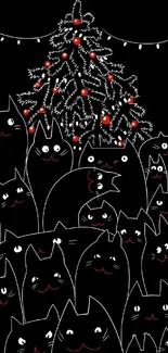 Black cats with Christmas tree lights wallpaper.